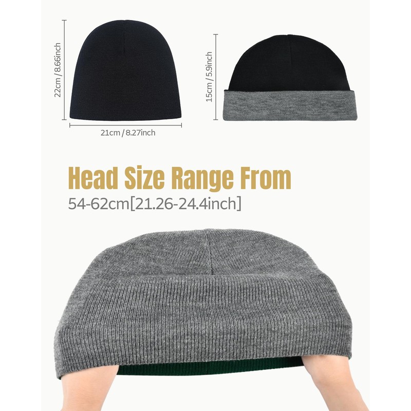 Rosoz Reversible Unisex Knitted Winter Beanie Skull Cuffed Warm Soft
