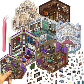 6 Sheets 3D Miniature House Scenes Stickers, Fantasy Witch Room,Vintage Egypt Art,Horror Hospital – Cute Sticker Therapy Gift for Scrapbooking, Journaling, Adult Kids Relieve Stress, DIY Crafting