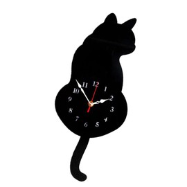 LOVIVER Wagging-Tail Cat Quartz Wall Clock for Decor, Black Cat
