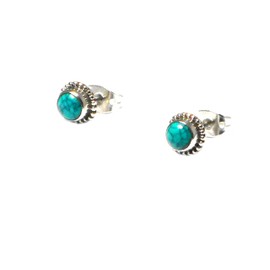 Turquoise Sterling Silver Round Stud Earrings 925 - (TQS0903162), Sterling Silver, Turquoise