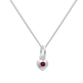 Sterling Silver & Ruby CZ Crystal July Birthstone Heart Necklace on 18 Inches Chain