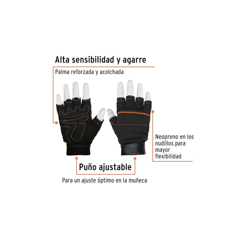 Truper GU-655, Guantes para mecánico cortos alta protección y comodidad