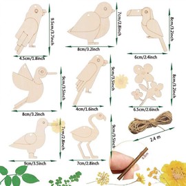 Unfinished Wooden Cutouts Bird Wood Hanging Ornaments Flower Wood Slices Embellishments Blank Wooden Paint Crafts for Kids Painting, DIY Crafts Home Wedding Decoration Craft Project, 8 Styles