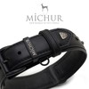 Michur Zorro Leather Dog Collar, Black Leather with Black Rhinestones/Crystals,