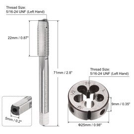 sourcing map 2pcs Tap and Die Set, 5/16-24 UNF Left Hand Thread Tap & Round Die, Tapping Threading Tool Tap & Die Kit for Nut Screw Bolt Thread Repair