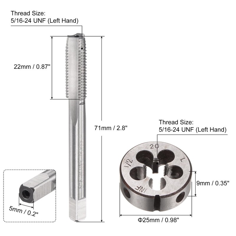 sourcing map 2pcs Tap and Die Set, 5/16-24 UNF Left