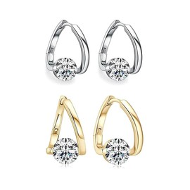 Lymphvity Earrings For Women, 2 Pairs Lymphatic Earring Lymphvity Therapy Germanium Earrings Acupuncture Therapy Drainage Cubic Zirconia Hoop Earring Jewelry Gift (gold+silver)