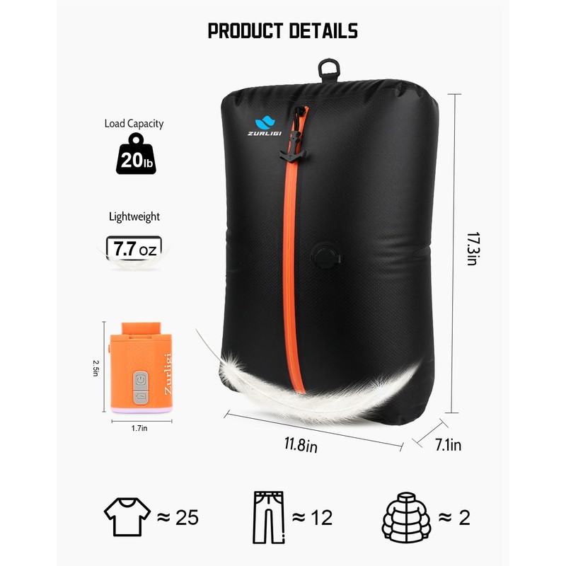 Zurligi Vacuum Compression Bags with Pump for Travel - Waterproof,