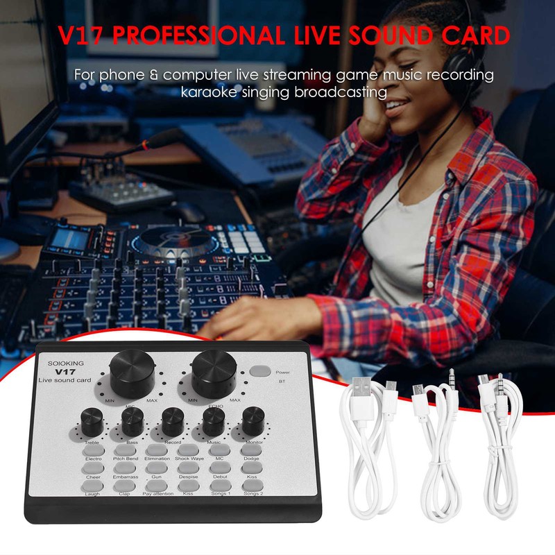 V17 Live Sound Card BT Mini Sound Mixer Multifunctional Voice