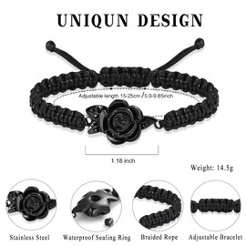 Rose Flower Urn Bracelet for Ashes for Women Braided Rope Cremation Jewelry Keepsake Urn Bangle Memorial Adjustable Bracelet(Black)