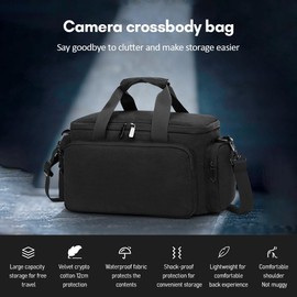 Andoer SLR Cameras Case, Camera Bag Travel Camera Shoulder Bag Water-Resistant Shock-Proof Shockproof DSLR Camera Single Bag for Mirrorless Camera with Removable Dividers and Shoulder Strap, Black
