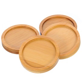 sourcing map 4PCS Mosaic Bamboo Coasters, 2.5 Inch Blank Base Trays, Round Drinking Cup Coaster, Wooden Drink Coasters for Coffee Table Dining Table Protection, Brown