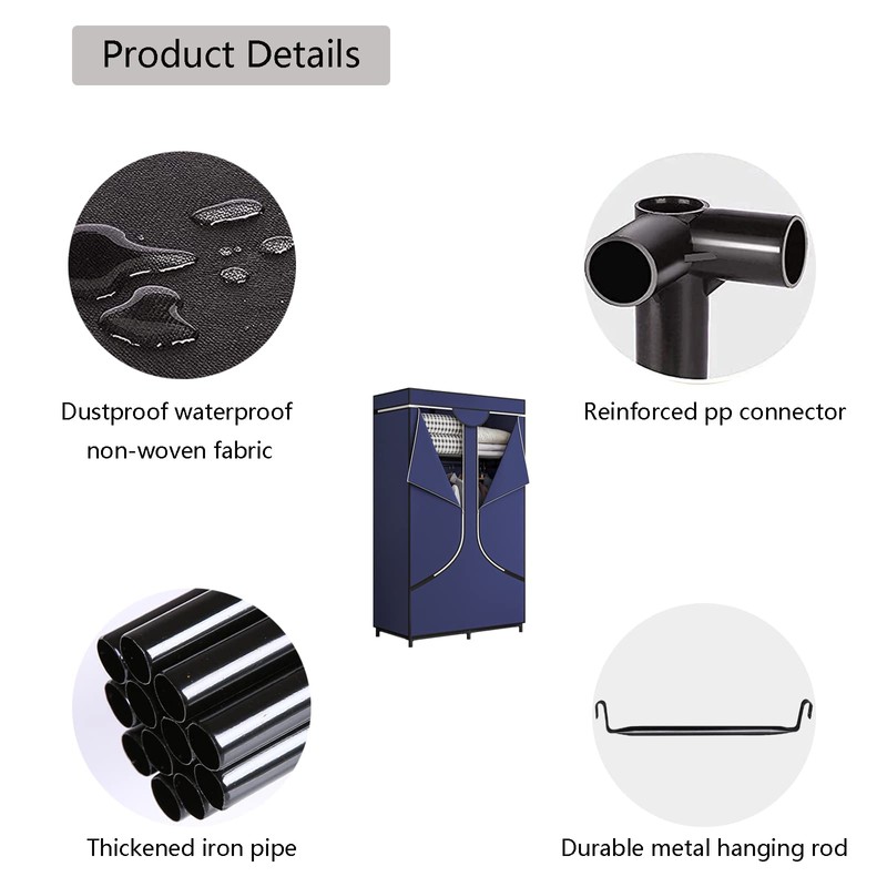 SORCEDAS Portable Wardrobe Closet Storage Organizer Metal Hanging Rack Non-Woven