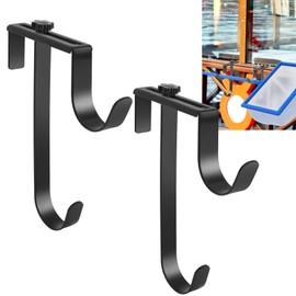 LZAOA 2Pcs Double Pool Pole Hooks, Adjustable Pool Pole Hanger, Metal Equipment Hooks for Hanging Pool Tool, Swimming Pool Accessories for Pool Fence,Wall Pool Tool Holder (Black)