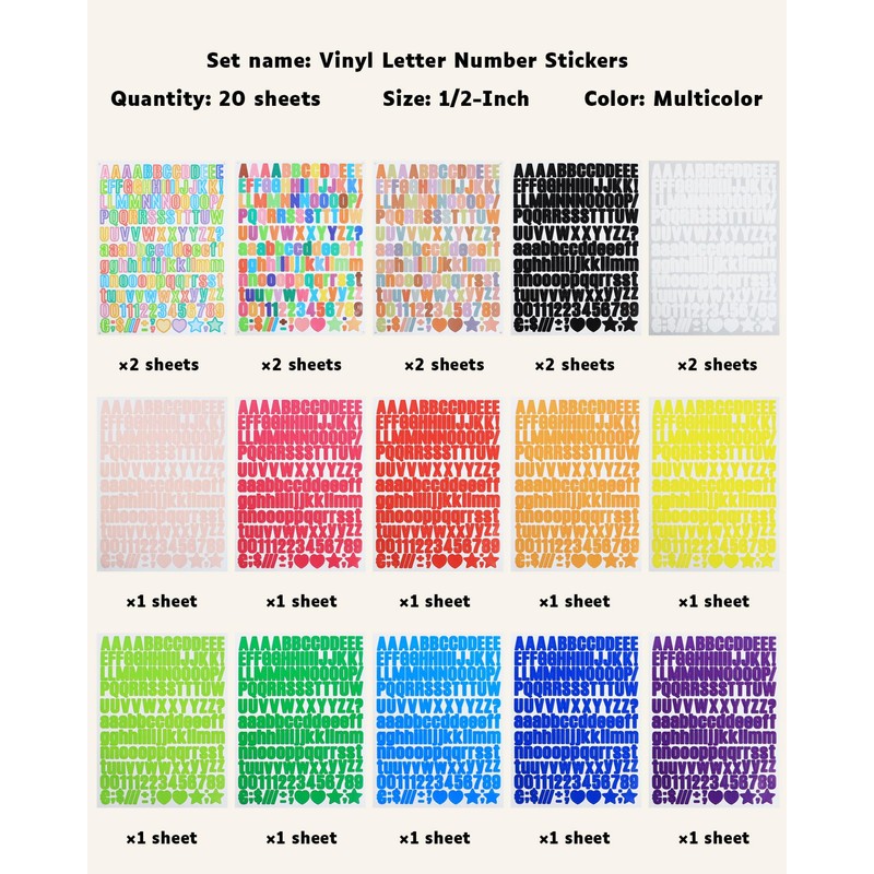 1/2 Inch Small Vinyl Letter Number Stickers, 3100 Pieces Multi