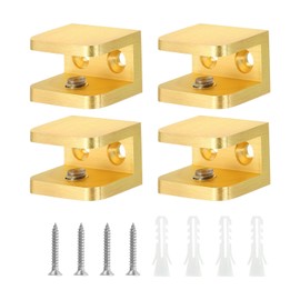 uxcell Glass Shelf Clamp, 4Pcs Brass Glass Clamp for 10-12mm Thick Glass, Adjustable Glass Shelf Bracket Support Holder, Gold
