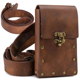 Waist Bag Belt Purse Fanny Pack Crossbody Motorcycle Hiking Phone Holder Wallet Vintage Leather Casual Fashion Daypack Gothic Festival Costume Hip Pouch for Women Men (Brown)