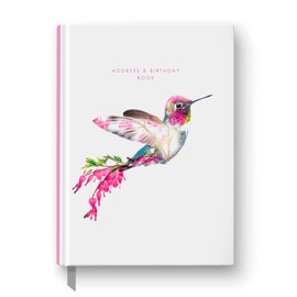 Lola Design - A5 Address & Birthday Book, Hummingbird Design - Planners & Organisers - Hardcover Notebook with A-Z Alphabet Tabs and Satin Ribbon Marker - 148x210mm, 128 Pages