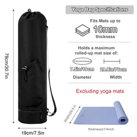 Vueinrg Yoga Bag with Wet Compartment and Bottle Bag, Sports Bag, Women's Adjustable Shoulder Strap, Yoga Mat Bag, Full Zip, Gym Yoga Bag for Gym, Class, Beach, Travel