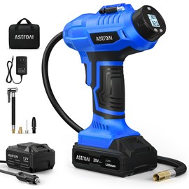 AstroAI C2 Cordless Tire Inflator Air Compressor 20V Rechargeable Battery Powered 160PSI Portable Handheld Air Pump with 12V Car Power Adapter Digital Pressure Gauge for Cars Motorcycles Blue