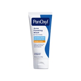 PanOxyl Acne Foaming Wash for face & body Benzoyl Peroxide 10% Maximum Strength Antimicrobial, 3 oz. - Travel Size