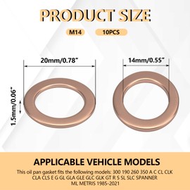 20 PCS 14mm Copper Oil Drain Plug Gasket Crush Washer Seals, Compatible with OEM 007603-014106, Automotive Replacement for Oil Drain Plug Washer Gaskets (20PCS)