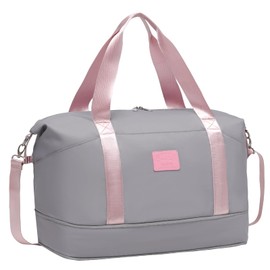 COOLIFE Cabin Bag Large Travel Bag Sports Bag 40 x 25 x 20 Ryanair Underseat Hand Luggage Overnight Weekend Hand Luggage for Women Waterproof Handbag for Sports & Travel, grey/pink, Travel Duffel Bag