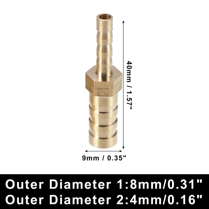 X AUTOHAUX 2 Pcs 8mm-4mm Straight Shaped Hose Barb Brass