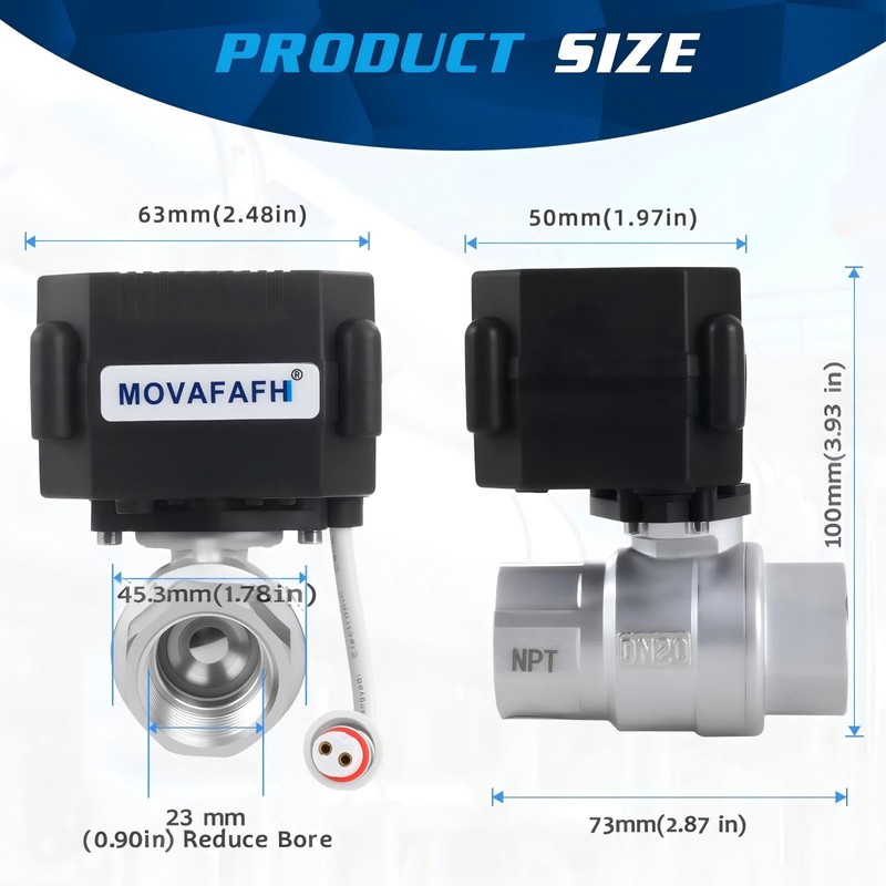 movafaFH 1/2" WiFi Motorized Ball Valve - Smart Water Timer