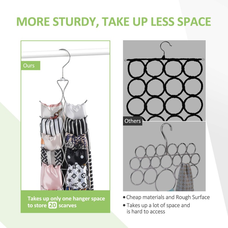 OMHOMETY 2 Pack Scarf Hanger for Closet, 20 Large Capacity