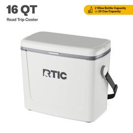 RTIC 16 Qt Road Trip Cooler, Hard Insulated Portable with Strap and Handle for Outdoor, Beach, Picnic, Camping, Sports, Travel, White & Grey