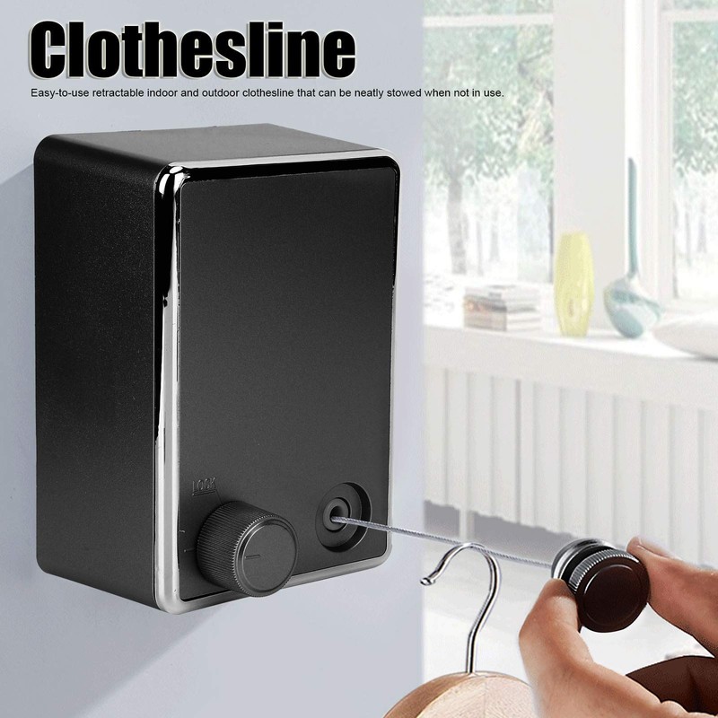 Retractable Washing Line Wall Mounted Stainless Steel Washing Line (Black)