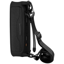 Geiomoo Silicone Carrying Case Compatible with JBL Flip 6, Portable Cover with Carabiner and Shoulder Strap (Black)