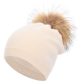 Beige Cashmere Hat For Women Winter Hat With Pom Pom Slouchy Beanie Cashmere Ski Hat Winter Knitted Beanie Warm Knit Hat With Pom Pom Beanie Skull Cap Cashmere Slouchy Hat With Pom Pom Hat For Women