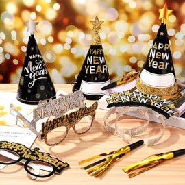 Bdecoll 32 Pieces Glitter New Year's Eve Decoration 2025 Set, Happy New Year Headband Headdress Party Hats Accessories - Happy New Year Decoration - Decoration for New Year 2025