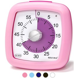 Secura 60-Minute Visual Timer, Silent Study Timer for Kids and Adults, Time Clocks, Time Management Countdown Timer for Teaching (Pink)