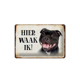 Ontrada Blechschild 20x30cm gewölbt holländisch Hier Waak ik Staffordshire Bull Terrier Deko Geschenk Schild