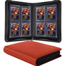 KUOOKING Toploader Binder, Holds 112+ Toploaders, 4 Pocket Top Loader Card Storage Case, Double-Sided Pockets for trading card in 3 x 4'' Toploaders（Red）