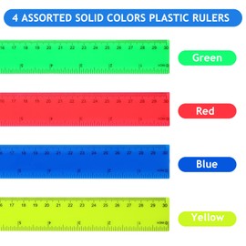 Zonon 500 Pcs 12 Inch Plastic Ruler Assorted Colors Rulers with Centimeters Millimeter and Inches Shatterproof Straightedge Bulk for Classroom School Home Office Kids