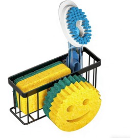 Soporte para Esponja de Fregadero de Cocina con Ventosa，Organizador de Fregaderos con Cara Sonriente, con 2 Esponjas，Porta Esponja Fregadero para Esponja, Jabón, Cepillo de Platos, Fregona, Cepillo