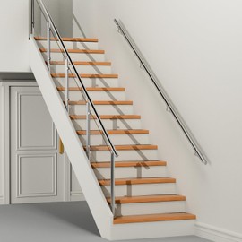 ZALNVEY 12Ft Industrial Metal Stairs Handrail Kit, Sturdy Wall Mount 304 Stainless Steel Hand Rail, Indoor Outdoor Stair Railing Wood Concrete Brick Wall,1.65 in Round Pipe Grab Bar, Silver