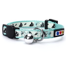 Pawtitas Glow in The Dark Cat Collar with Breakaway Safety Buckle & Bell Adjustable Kitten Collar, Teal