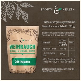 Boswellia Serrata Weihrauch – 200 Boswellia Weihrauch Kapseln – Weihrauch Extrakt 85% Boswellia Säuren – vegane Weihrauchkapseln hochdosiert