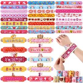 Weceit Valentines Day Gifts for Kids,24Packs Valentines Cards with Slap Bracelets Bulk,Cute Valentines Bracelet for Classroom Prizes,School Exchange Gifts Party Favors,Goodie Bags Stuffers