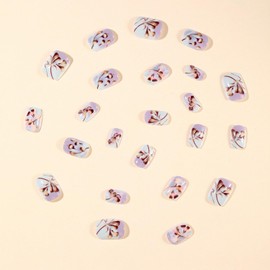24 Pcs Flower Press on Nails Short Square Fake Nail Purple Gradient Floral Pattern Design Glossy Full Cover Acrylic Nails Stick on Nail for Women DIY Manicuare Decoration