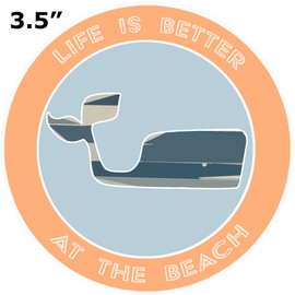 Athena Brands Blue Whale Life is Better at the Beach - Car Truck Window Bumper Sticker Decal - Sunset Orange