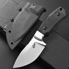 Eafengrow EF160 Fixed Blade Knife AEB-L Steel Blade Micarta &Steel Head Handle Full Tang Compact EDC Fix Knifes for Camping Hunting Survival(Black)