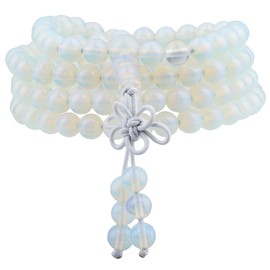 KYEYGWO 108 Prayer Mala Beads Wrap Wrist Bracelet for Women & Men, Tibetan Buddhist Meditation Stone Necklace for Unisex Elastic, Opalite