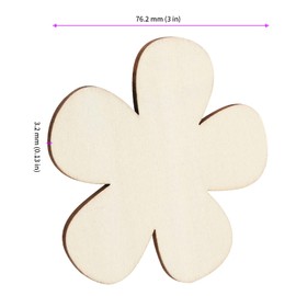JEUIHAU 100 Pieces 3 Inch Wood Flower Cutouts, 1/8 Inch Thick Unfinished Flower Wood Shapes, Wooden Flower Discs Blank Flower Shape Wooden Slices for Ornaments, DIY Projects, Family Fun