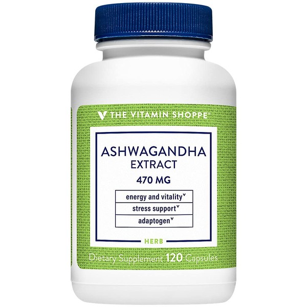 The Vitamin Shoppe Ashwagandha Extract 470MG - Herbal Supplement That Provides Energy & Vitality, Helps with Stress Management (120 Capsules)